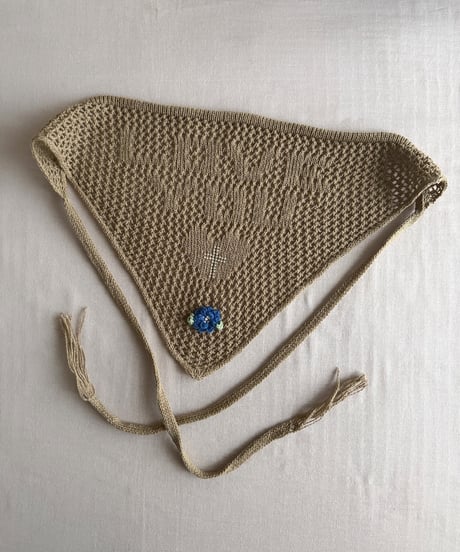 【Sway】<LOVE YOU Kerchief> BEIGE x Silver beads & Blue Flower