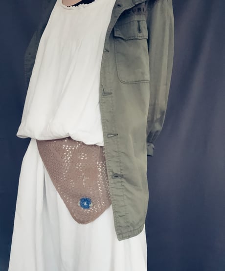 【Sway】<LOVE YOU Kerchief> BEIGE x Silver beads & Blue Flower