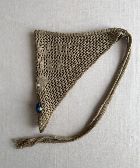 【Sway】<LOVE YOU Kerchief> BEIGE x Silver beads & Blue Flower