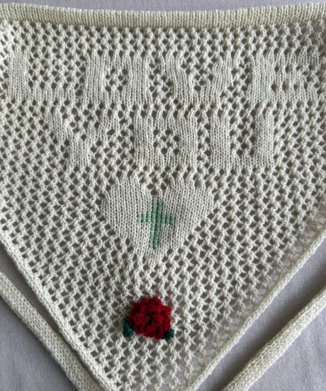 【Sway】<LOVE YOU Kerchief> ECRU x  Jade beads & Red Flower