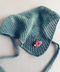 【Sway】<LOVE YOU Kerchief> GREEN x  Blue beads & Pink Flower