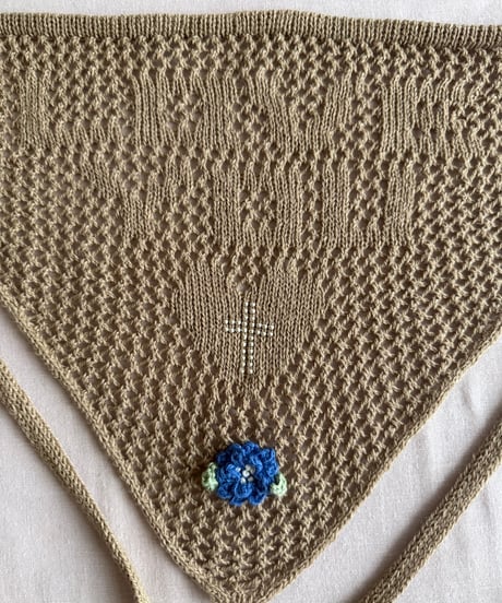 【Sway】<LOVE YOU Kerchief> BEIGE x Silver beads & Blue Flower