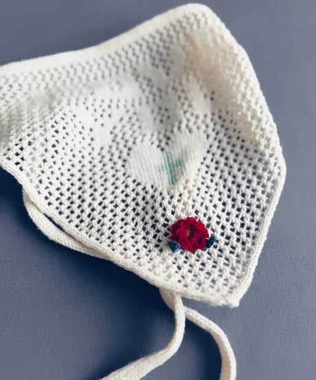 【Sway】<LOVE YOU Kerchief> ECRU x  Jade beads & Red Flower