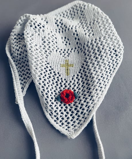 【Sway】<LOVE YOU Kerchief> GRAY x  Yellow beads & Orange Flower