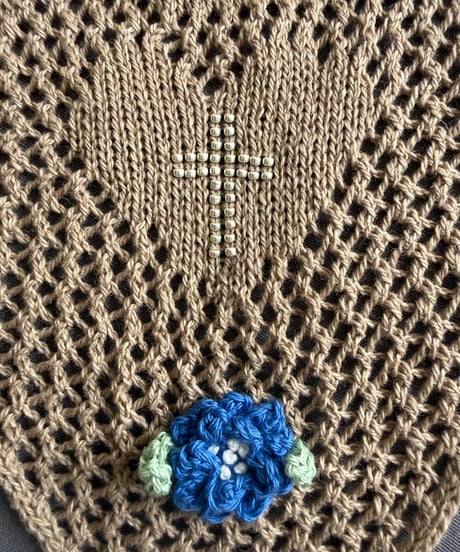 【Sway】<LOVE YOU Kerchief> BEIGE x Silver beads & Blue Flower
