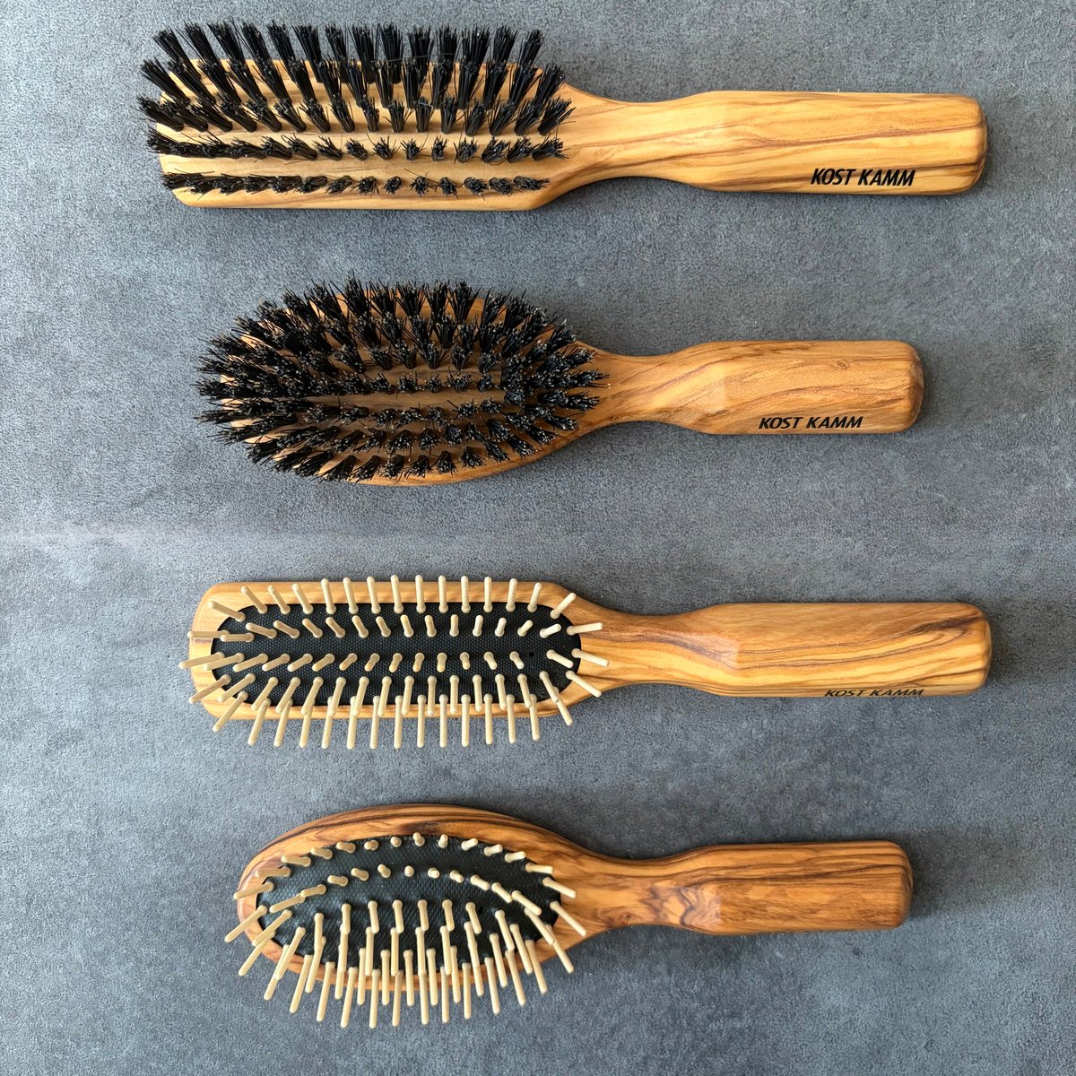KOSTKAMM] Olive Wood Hair Brush with Black Bo