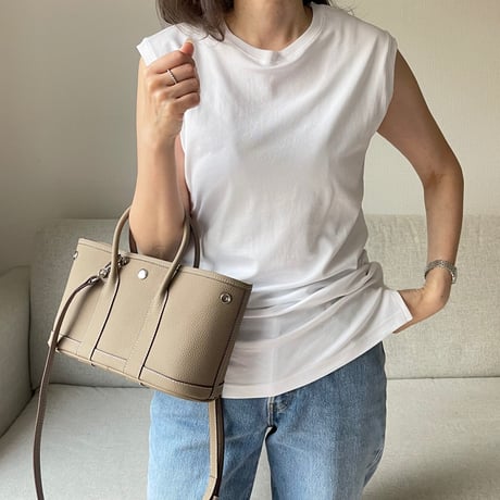 Leather midium tote bag (Greige)