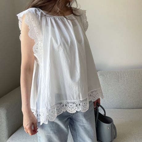 Flare cotton blouse(White)