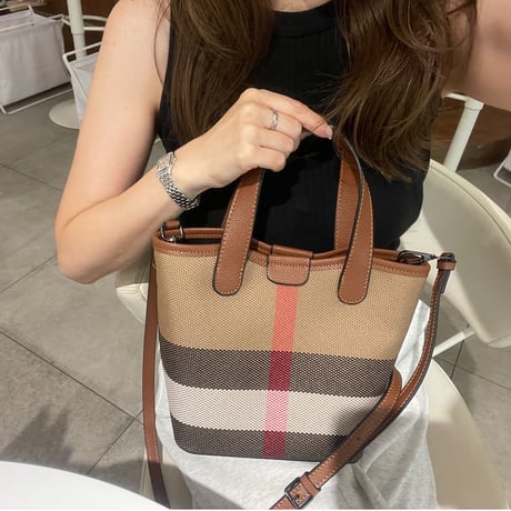 Leather handle tote bag