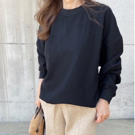 Waffle wide pullover(Black)
