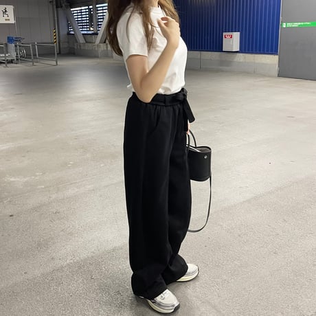 Ribbon sweat pants(Black)
