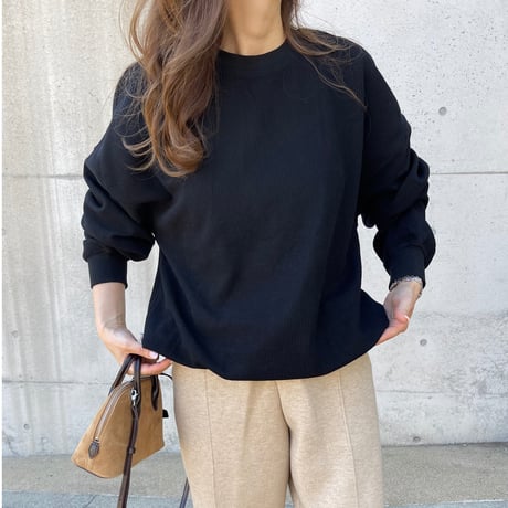 Waffle wide pullover(Black)