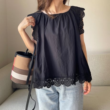Cotton lace tops(Black)