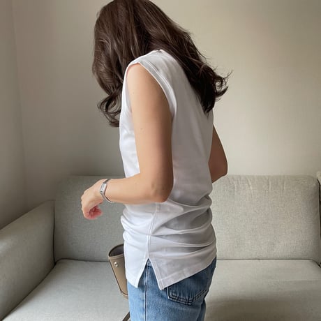 Sleeveless slit tank(White)