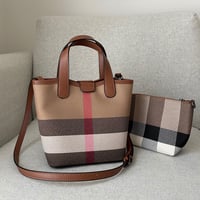 Leather handle tote bag