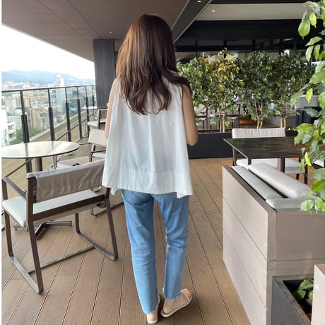 Linen ribbon tops(White)