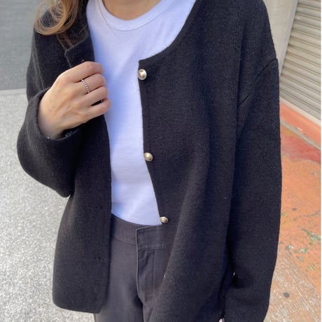 Wool knit cardigan(Black)
