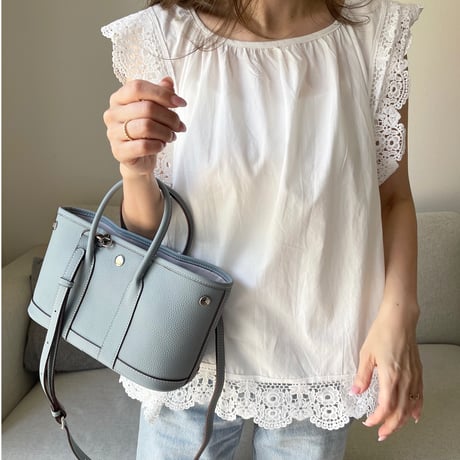 Leather midium tote bag(Blue)