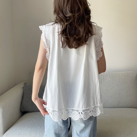 Flare cotton blouse(White)