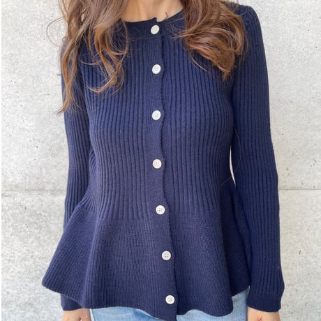 Flare knit cardigan(Navy)