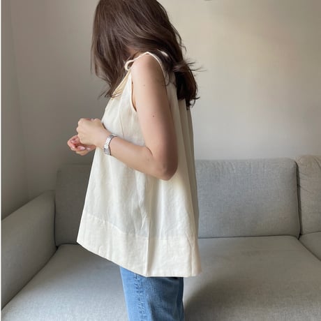 Linen ribbon tops(Cream yellow)
