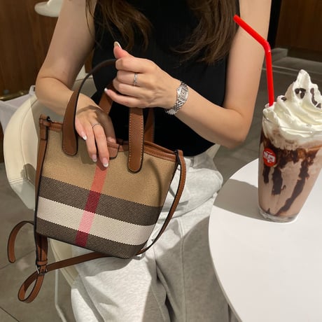 Leather handle tote bag