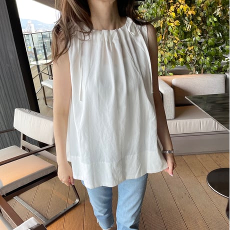 Linen ribbon tops(White)