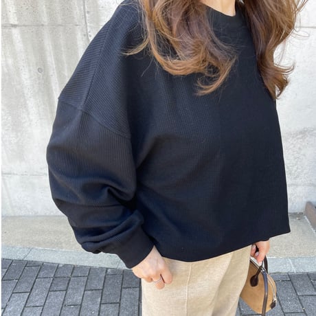 Waffle wide pullover(Black)