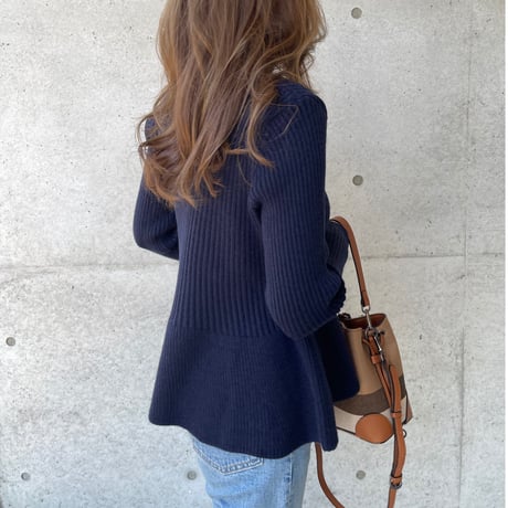 Flare knit cardigan(Navy)