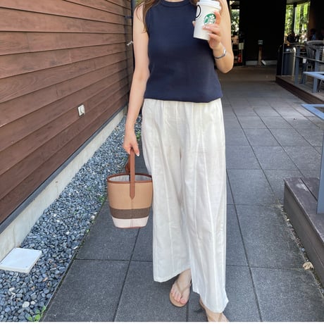 Linen wide pants(White)