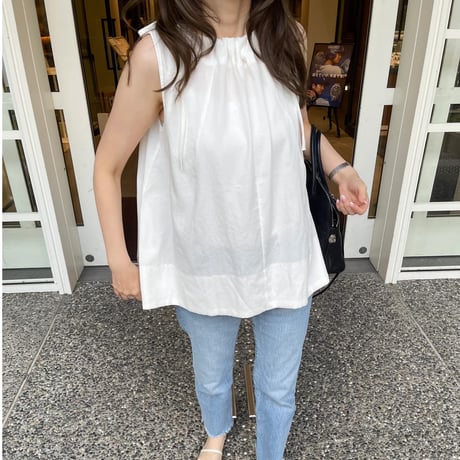 Linen ribbon tops(White)