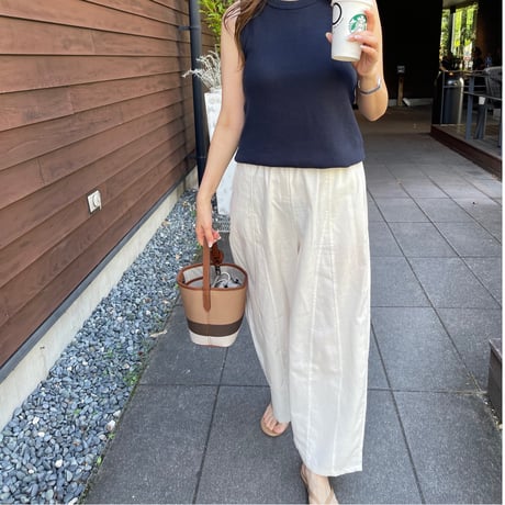 Linen wide pants(White)