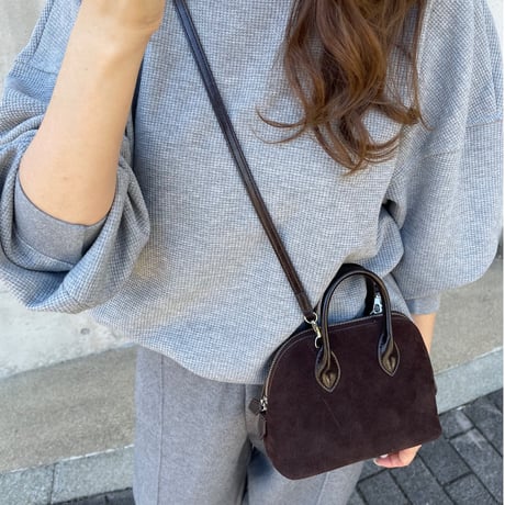 Leather mini suede bag(Brown)