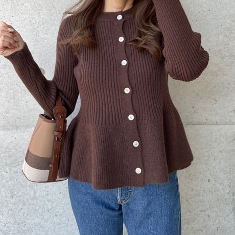 Flare knit cardigan(Brown)