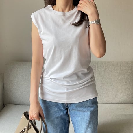Sleeveless slit tank(White)