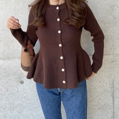 Flare knit cardigan(Brown)