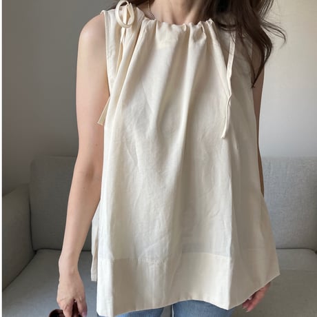 Linen ribbon tops(Cream yellow)