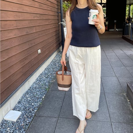 Linen wide pants(White)
