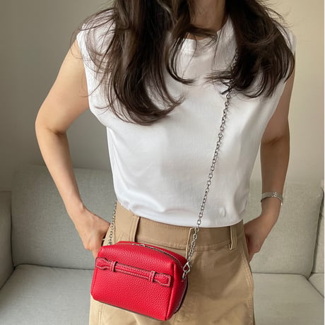 Leather mini pochette(Red)