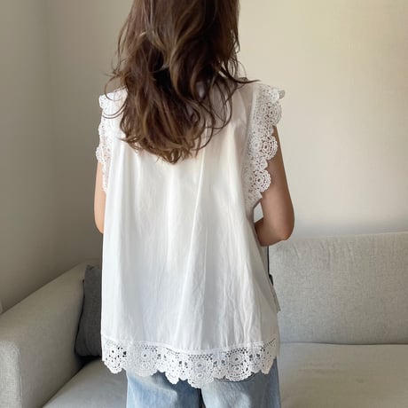 Flare cotton blouse(White)