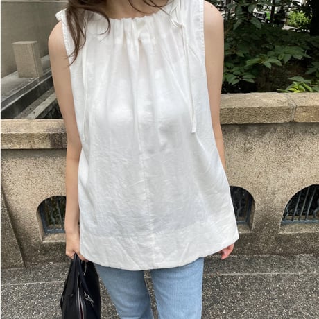 Linen ribbon tops(White)