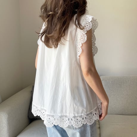 Flare cotton blouse(White)