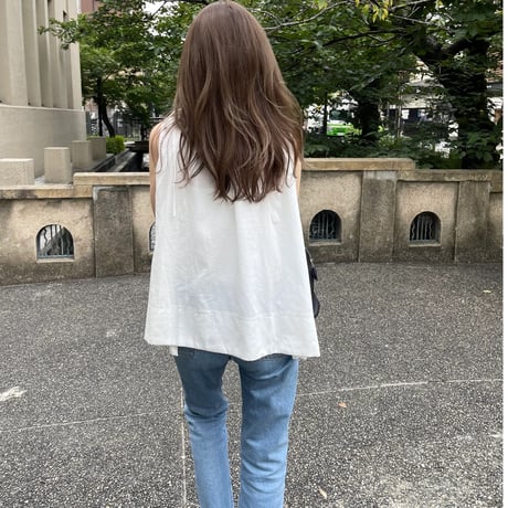 Linen ribbon tops(White)