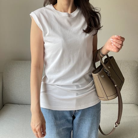 Sleeveless slit tank(White)