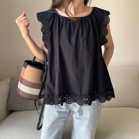 Cotton lace tops(Black)