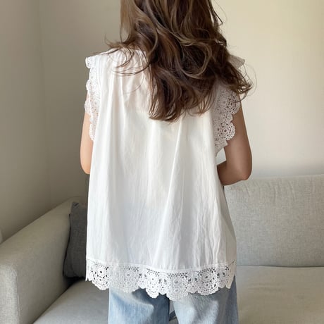 Flare cotton blouse(White)