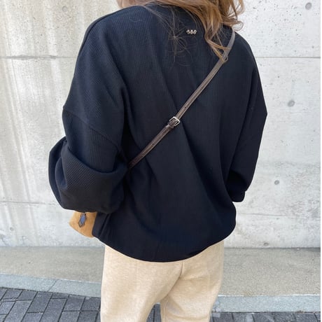 Waffle wide pullover(Black)