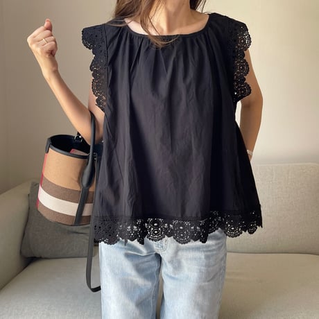 Cotton lace tops(Black)