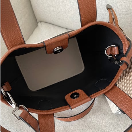 Leather handle tote bag