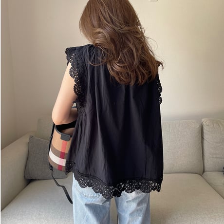 Cotton lace tops(Black)